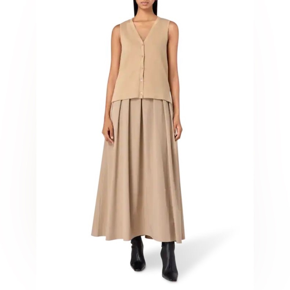 STAUD Madeline layered cotton and cashmere-blend pleated crepe midi dress size S - Picture 2 of 11